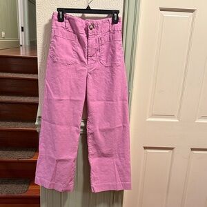 Anthropologie Colette Crop Wide-Leg Pants Maeve Contrast Stitch Pink size 27